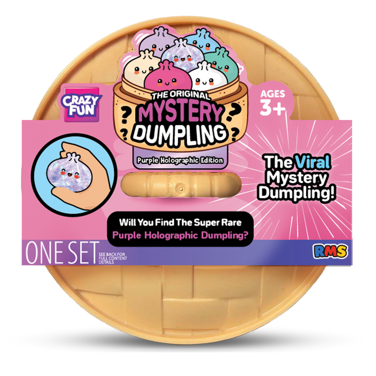 Crazy Fun Purple Holographic Mystery Squishy Dumpling package