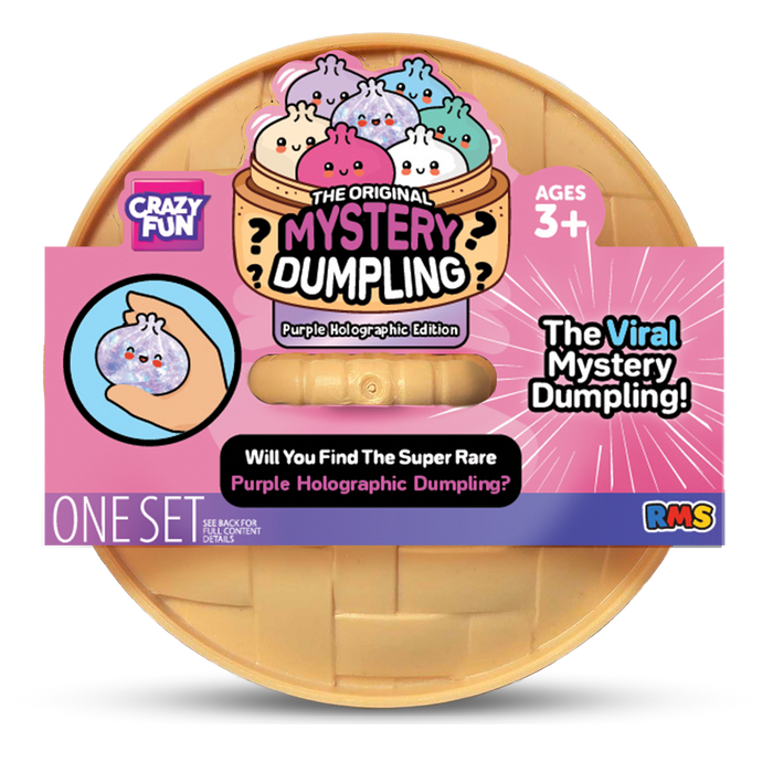 Crazy Fun Purple Holographic Mystery Squishy Dumpling package